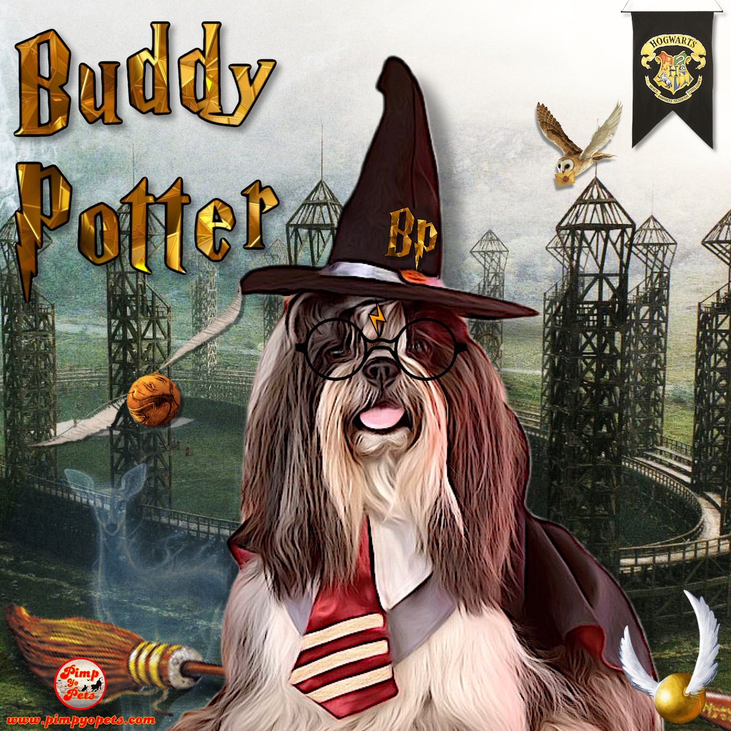 Doggy Potter Style Custom Pet Portraits Digital File